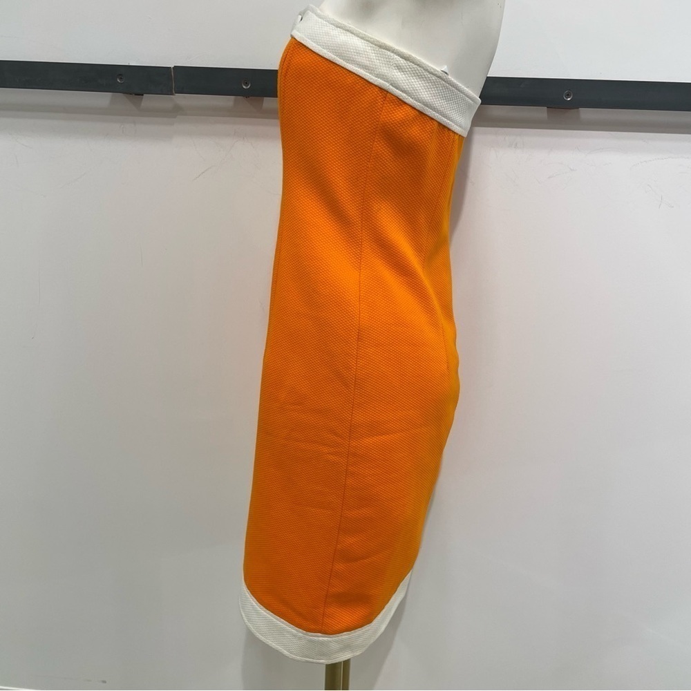 David Meister Strapless Retro Orange White Dress - Picture 4 of 13